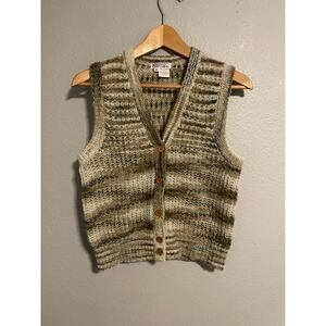Vintage Campus Casuals Sweater Vest Womens Small Brown Tan Striped Knit 70s